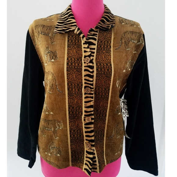 Tantrums Tops - NWT TanTrums sz S Tiger Themed Velvet Top